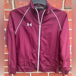Under Armour Women XS Maroon Long Sleeve Full Zip Athletic Jacket Windbreaker T4